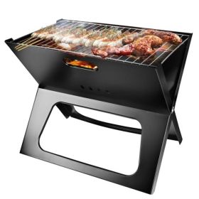 Portable barbecue grill, foldable charcoal grill, camping garden, outdoor travel (Colour: Black)